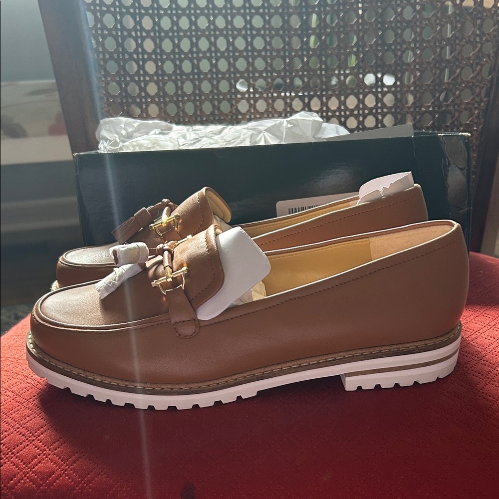 Talbots Brown Leather Loafers with Gold Accent